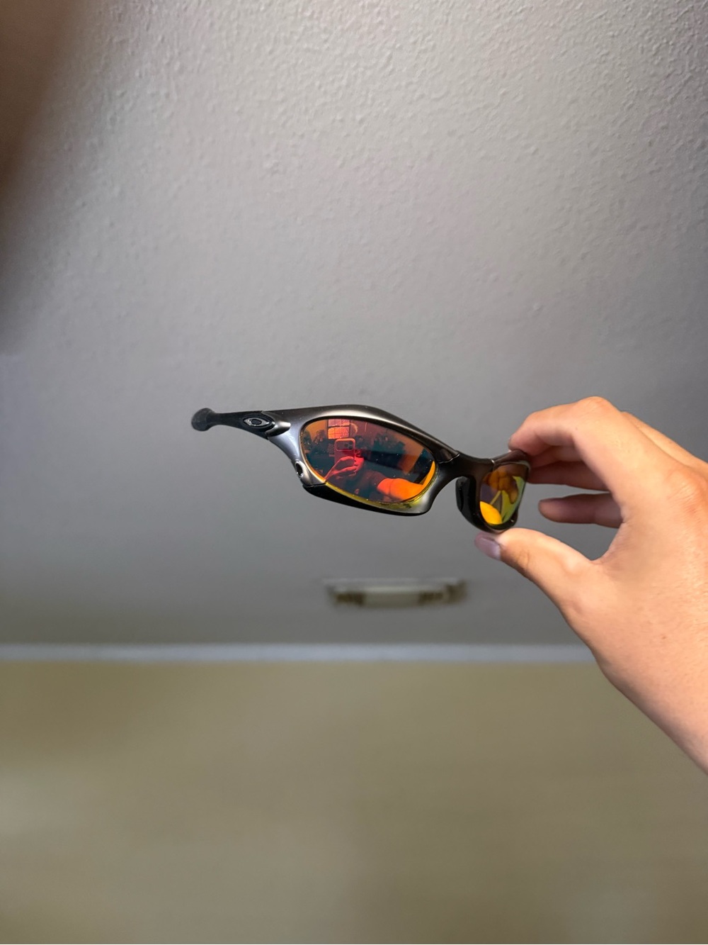Oakley Men’s Sunglasses - Black Frame with Orange-Red Mirror Lenses